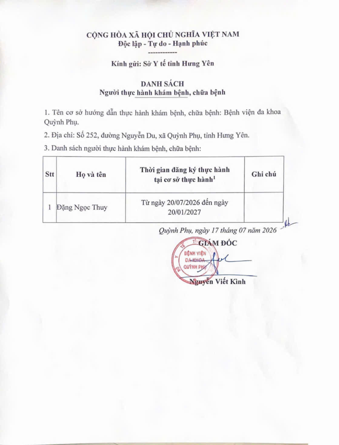 BỆNH VIỆN ĐA KHOA QUỲNH PHỤ THÔNG BÁO DANH SÁCH NGƯƠI THỰC HÀNH KHÁM BỆNH, CHỮA BỆNH BỆNH VIỆN ĐA KHOA QUỲNH PHỤ THÔNG BÁO DANH SÁCH NGƯƠI THỰC HÀNH KHÁM BỆNH, CHỮA BỆNH