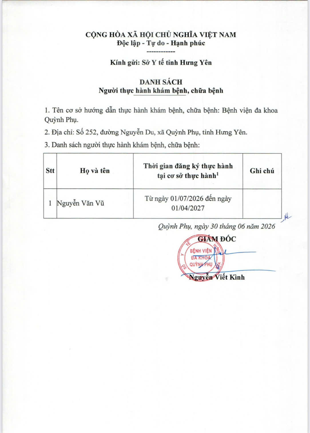 BỆNH VIỆN ĐA KHOA QUỲNH PHỤ THÔNG BÁO DANH SÁCH NGƯỜI THỰC HÀNH KHÁM BỆNH, CHỮA BỆNH BỆNH VIỆN ĐA KHOA QUỲNH PHỤ THÔNG BÁO DANH SÁCH NGƯỜI THỰC HÀNH KHÁM BỆNH, CHỮA BỆNH