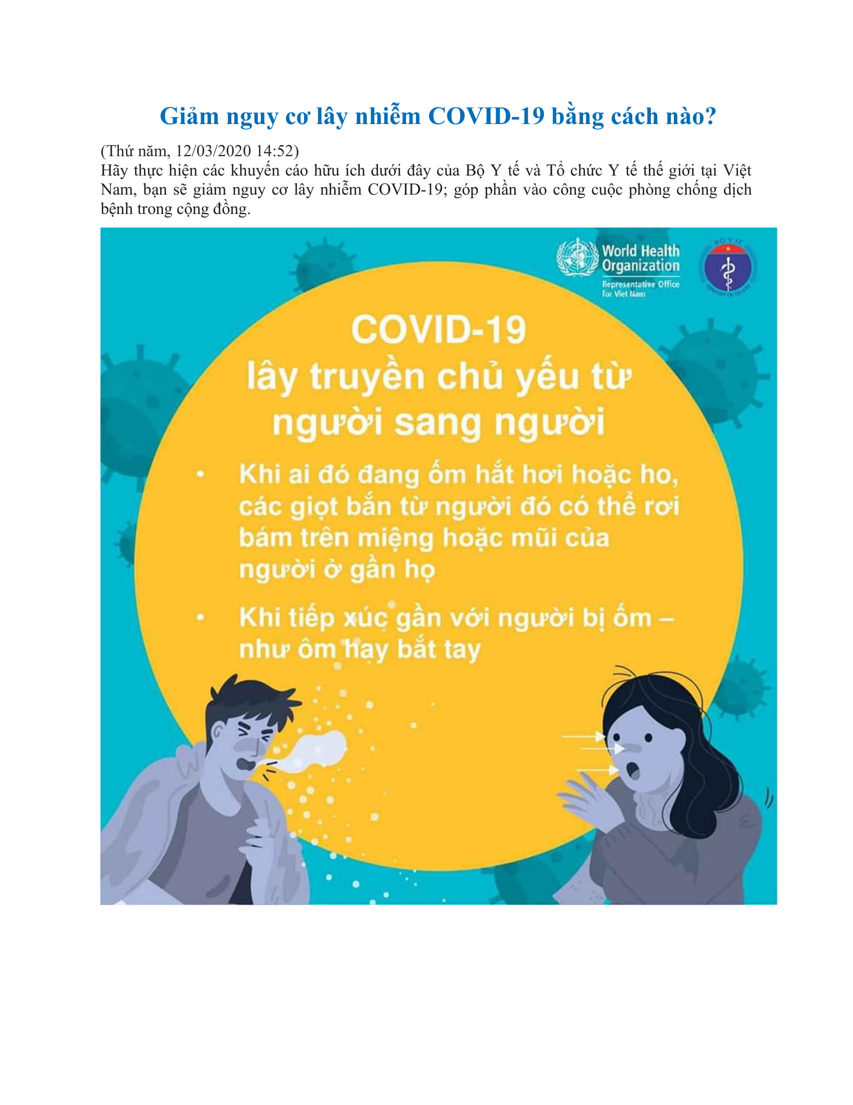 Giảm nguy cơ lây nhiễm COVID-19 bằng cách nào?