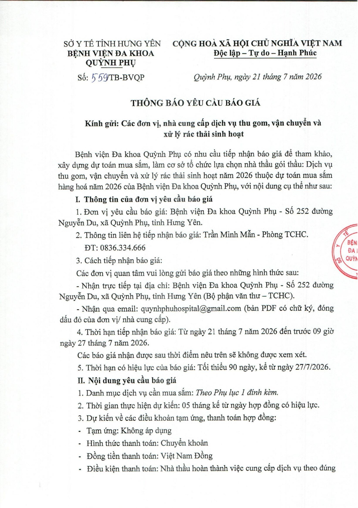 THÔNG BÁO YÊU CẦU BÁO GIÁ THÔNG BÁO YÊU CẦU BÁO GIÁ